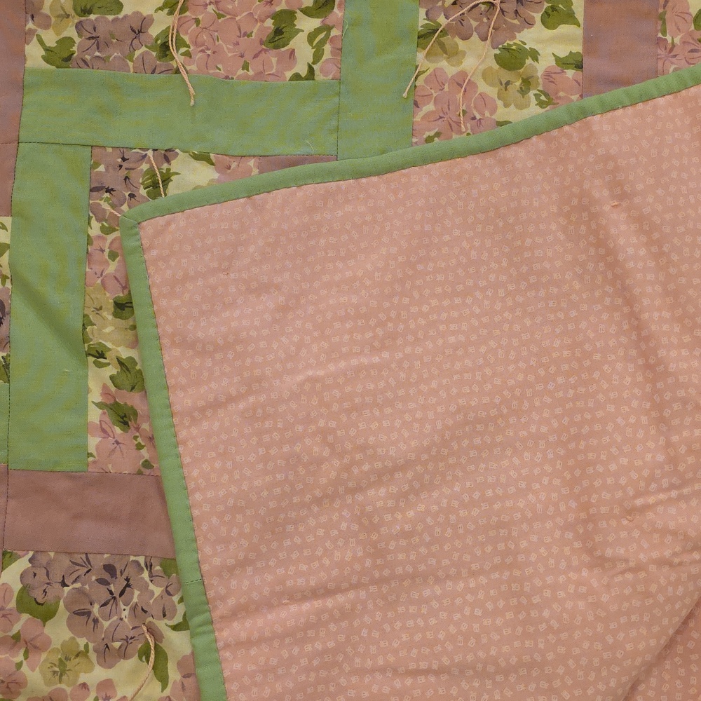 Floral Patchwork Quilt Top in Pink and Green - Picture 3 of 4